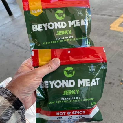 Spicy Vegan Jerky. This snack saved me on some days when I struggled to find vegetarian or vegan food.